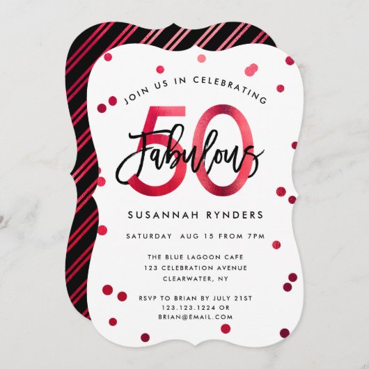 Fabulous 50 | Modern Elegant Red Brushed Birthday Kaart (Voorkant / Achterkant)