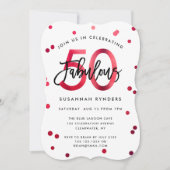 Fabulous 50 | Modern Elegant Red Brushed Birthday Kaart (Voorkant)