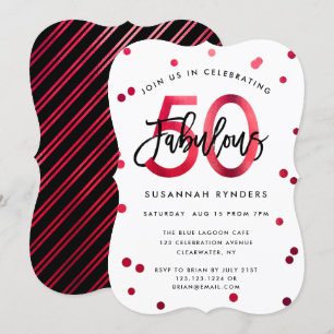 Fabulous 50   Modern Elegant Red Brushed Birthday Kaart
