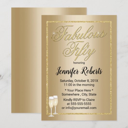 Fabulous 50 Modern Gold Calligraphy 50 september Kaart (Voorkant / Achterkant)