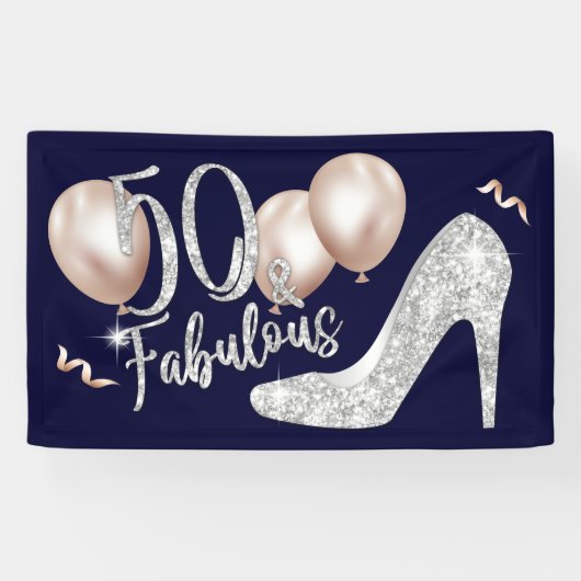 Fabulous 50 Modern Navy Blue Girl 50th Birthday Spandoek (Horizontaal)