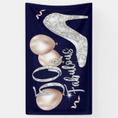 Fabulous 50 Modern Navy Blue Girl 50th Birthday Spandoek (Verticaal)