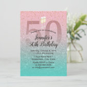 Fabulous 50 Modern Pink Silver Turquoise Birthday Kaart (Staand voorkant)
