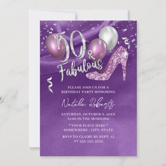 Fabulous 50 Modern SIlk Paars Girl 50th Birthday Kaart (Voorkant)