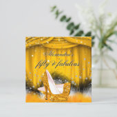 Fabulous 50 Oranje Gold High Heels Feather Party Kaart (Staand voorkant)