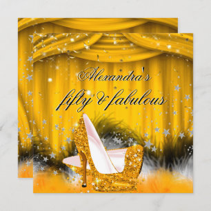 Fabulous 50 Oranje Gold High Heels Feather Party Kaart