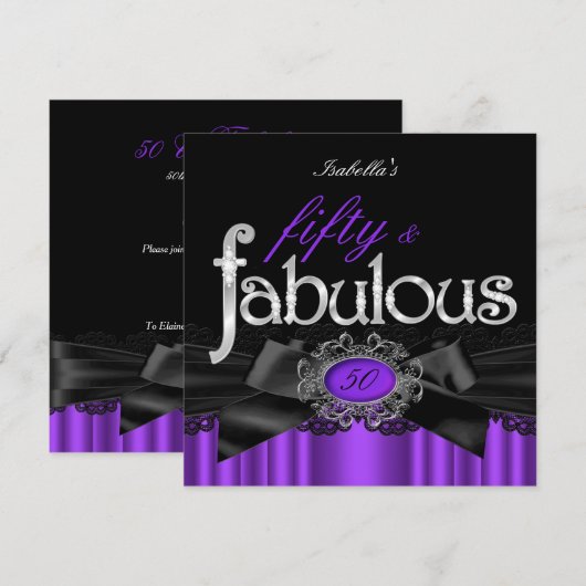 Fabulous 50 Paarse Black Lace Birthday Party Kaart (Voorkant / Achterkant)