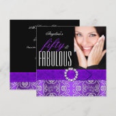 Fabulous 50 Paarse Diamond Birthday Party Kaart (Voorkant / Achterkant)