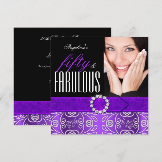 Fabulous 50 Paarse Diamond Birthday Party Kaart (Voorkant / Achterkant)