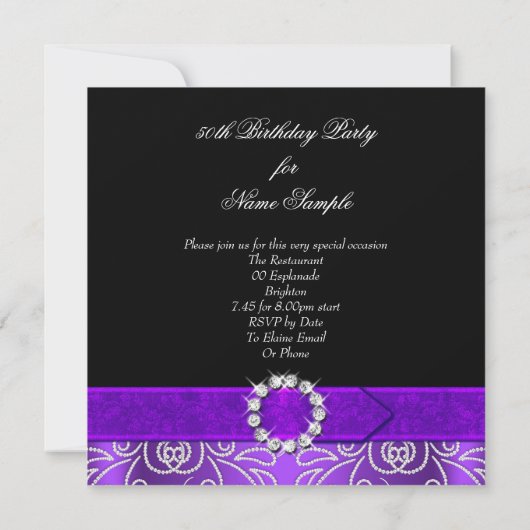 Fabulous 50 Paarse Diamond Birthday Party Kaart (Achterkant)