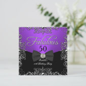 Fabulous 50 Paarse Elegant Birthday Party Kaart (Staand voorkant)