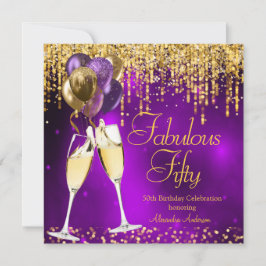 Fabulous 50 Paarse Glitter Gold Champagne SQ Kaart