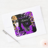Fabulous 50 Paarse Heels Gold Bubbles Birthday Vierkante Sticker (Envelop)