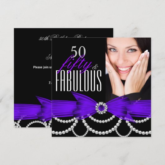 Fabulous 50 Paarse parellen Foto van Birthday Part Kaart (Voorkant / Achterkant)