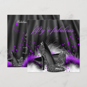 Fabulous 50 Paarse zwarte hoogvlakte Birthday Part Kaart