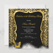 Fabulous 50 Party Black Gold Chevron Champagne Kaart (Achterkant)