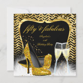 Fabulous 50 Party Black Gold Chevron Champagne Kaart (Voorkant)