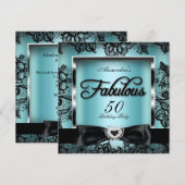 Fabulous 50 Party Blauwgroen Blue Damask Black Lac Kaart (Voorkant / Achterkant)
