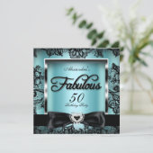 Fabulous 50 Party Blauwgroen Blue Damask Black Lac Kaart (Staand voorkant)