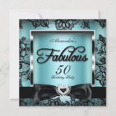 Fabulous 50 Party Blauwgroen Blue Damask Black Lac Kaart (Voorkant)
