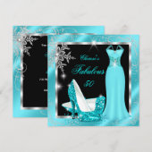 Fabulous 50 Party Blauwgroen Blue Silver Dress Hee Kaart (Voorkant / Achterkant)