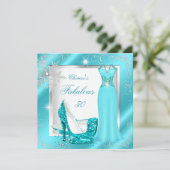 Fabulous 50 Party Blauwgroen Blue Silver Dress Hee Kaart (Staand voorkant)