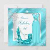 Fabulous 50 Party Blauwgroen Blue Silver Dress Hee Kaart (Voorkant)