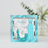 Fabulous 50 Party Blauwgroen Blue Silver Dress Hee Kaart (Staand voorkant)