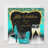 Fabulous 50 Party Blauwgroen Gold Champagne Glitte Kaart (Voorkant)