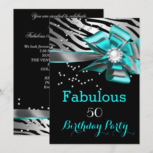 Fabulous 50-party Blauwgroen Zebra Black Silver Pe Kaart (Voorkant / Achterkant)