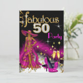 Fabulous 50 Party Glitter Hot Pink Dress Champagne Kaart (Staand voorkant)