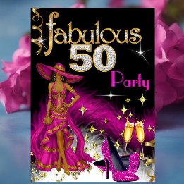Fabulous 50 Party Glitter Hot Pink Dress Champagne Kaart