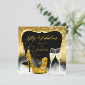 Fabulous 50 Party Gold Champagne Glitter Heels Kaart (Staand voorkant)