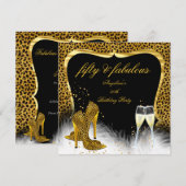Fabulous 50 Party Gold Champagne Leopard Kaart (Voorkant / Achterkant)