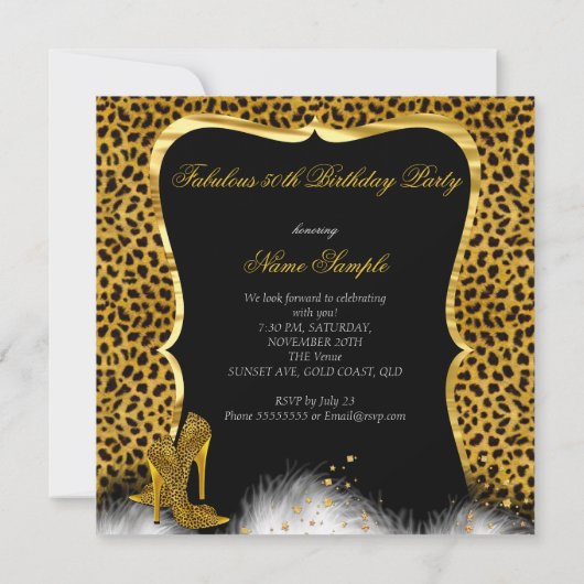 Fabulous 50 Party Gold Champagne Leopard Kaart (Achterkant)