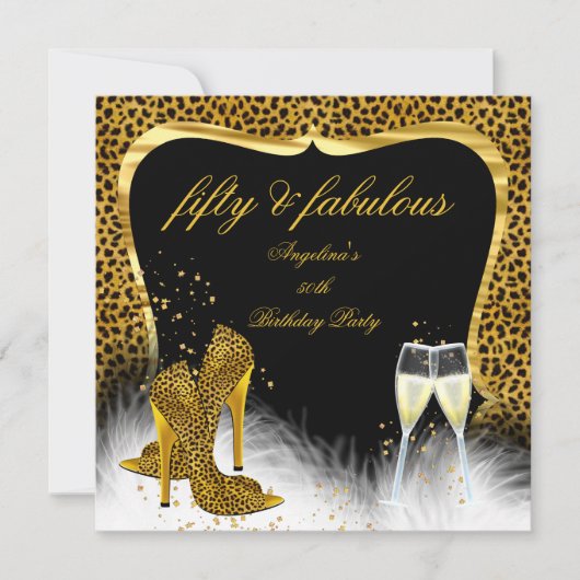 Fabulous 50 Party Gold Champagne Leopard Kaart (Voorkant)