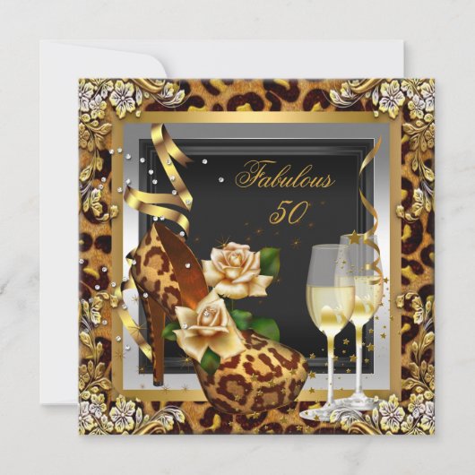 Fabulous 50-party Gold Leopard Black op hoge hoogt Kaart (Voorkant)