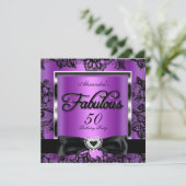 Fabulous 50 Party Paars Damask Black Lace Kaart (Staand voorkant)