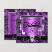 Fabulous 50 Party Paarse Champagne High Heels Kaart (Voorkant / Achterkant)