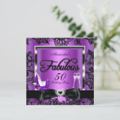 Fabulous 50 Party Paarse Champagne High Heels Kaart (Staand voorkant)