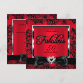 Fabulous 50 Party Red Damask Black Lace Kaart (Voorkant / Achterkant)