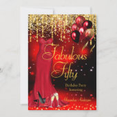 Fabulous 50 Party Red Glitter Gold Heels Dress Kaart (Voorkant)