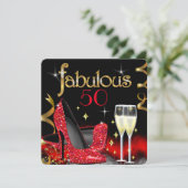 Fabulous 50 Party Red High Heels Gold Black Kaart (Staand voorkant)