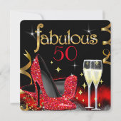 Fabulous 50 Party Red High Heels Gold Black Kaart (Voorkant)