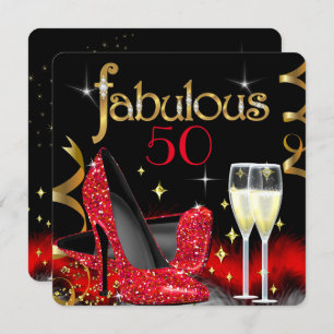 Fabulous 50 Party Red High Heels Gold Black Kaart