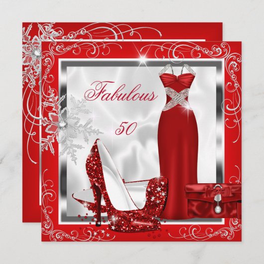 Fabulous 50 Party Red Silver Dress Heels S7 Kaart (Voorkant / Achterkant)