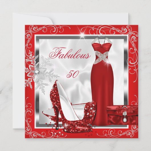 Fabulous 50 Party Red Silver Dress Heels S7 Kaart (Voorkant)