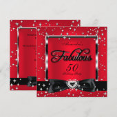 Fabulous 50-party Red Silver Stars Black Kaart (Voorkant / Achterkant)