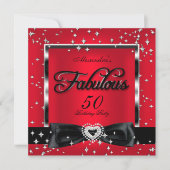 Fabulous 50-party Red Silver Stars Black Kaart (Voorkant)