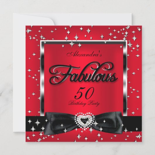Fabulous 50-party Red Silver Stars Black Kaart (Voorkant)